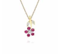 Gemondo Floral Ruby & Diamond Pendant Necklace in 9ct Yellow Gold
