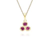 Gemondo Floral Ruby Three Stone Pendant Necklace in 9ct Yellow Gold