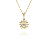 Gemondo Gardenia Daisy White Sapphire Floral Halo Flower Pendant Necklace in Solid 9ct Yellow Gold
