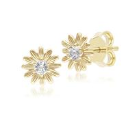 Gemondo Gardenia Daisy White Sapphire Floral Halo Flower Stud Earrings in Solid 9ct Yellow Gold