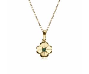 Gemondo Gardenia Emerald Clover Pendant Necklace In 9ct Yellow Gold