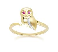 Gemondo Gardenia Ruby and White Sapphire Owl Ring in 9ct Yellow Gold - N