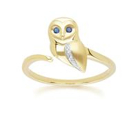 Gemondo Gardenia Sapphire and White Sapphire Owl Ring in 9ct Yellow Gold - N