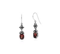 Gemondo Garnet Earrings, Sterling Silver Garnet & Marcasite Oval Art Nouveau Drop Earrings