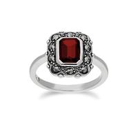 Gemondo Garnet Ring, Sterling Silver Garnet & Marcasite Octagon Art Nouveau Ring