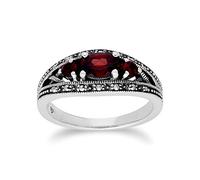 Gemondo Garnet Ring, Sterling Silver Triple Mozambique Garnet & Marcasite January Ring