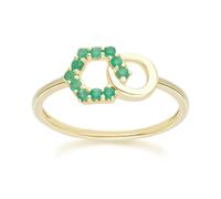 Gemondo Geometric Hexagon and Round Linked with Prong Set Emerald Ring in 9ct Yellow Gold - L