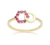 Gemondo Geometric Hexagon and Round Linked with Prong Set Ruby Ring in 9ct Yellow Gold - L