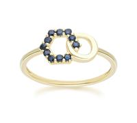 Gemondo Geometric Hexagon and Round Linked with Prong Set Sapphire Ring in 9ct Yellow Gold - O