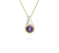 Gemondo Geometric Hexagon with Prong set Round Amethyst and Diamond Pendant Necklace in 9ct Yellow Gold