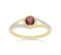 Gemondo Geometric Hexagon with Prong set Round Garnet and Diamond Ring in 9ct Yellow Gold - N