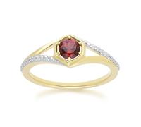 Gemondo Geometric Hexagon with Prong set Round Garnet and Diamond Ring in 9ct Yellow Gold - P