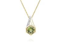 Gemondo Geometric Hexagon with Prong set Round Peridot and Diamond Pendant Necklace in 9ct Yellow Gold