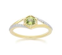 Gemondo Geometric Hexagon with Prong set Round Peridot and Diamond Ring in 9ct Yellow Gold - L