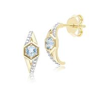 Gemondo Geometric Hexagon with Prong set Round Topaz and Diamond Half Hoop Earrings in 9ct Yellow Gold