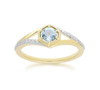 Gemondo Geometric Hexagon with Prong set Round Topaz and Diamond Ring in 9ct Yellow Gold - M