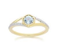 Gemondo Geometric Hexagon with Prong set Round Topaz and Diamond Ring in 9ct Yellow Gold - O