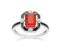 Gemondo Grand Deco Black Enamel, Carnelian & Topaz Ring in Sterling Silver - L