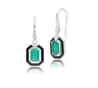 Gemondo Grand Deco Black Enamel, Green Chalcedony & Topaz Drop Earrings in Sterling Silver