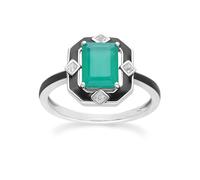 Gemondo Grand Deco Black Enamel, Green Chalcedony & Topaz Ring in Sterling Silver - M