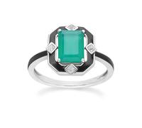 Gemondo Grand Deco Black Enamel, Green Chalcedony & Topaz Ring in Sterling Silver - P