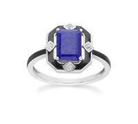 Gemondo Grand Deco Black Enamel, Lapis Lazuli & Topaz Ring in Sterling Silver - O