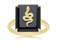 Gemondo Grand Deco Black Onyx Snake Ring in Gold Plated Sterling Silver - L