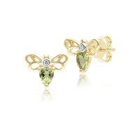 Gemondo Honeycomb Art Nouveau Pear Shape Peridot and Diamond Bee Stud Earrings in 9ct Yellow Gold