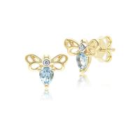 Gemondo Honeycomb Art Nouveau Pear Shape Topaz and Diamond Bee Stud Earrings in 9ct Yellow Gold