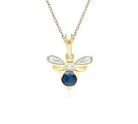 Gemondo Honeycomb Inspired Blue Sapphire and Diamond Bee Pendant Necklace in 9ct Yellow Gold