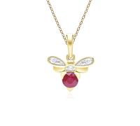 Gemondo Honeycomb Inspired Ruby and Diamond Bee Pendant Necklace in 9ct Yellow Gold