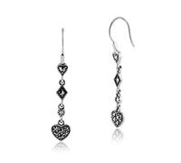 Gemondo Marcasite Earrings, Sterling Silver 0.34ct Marcasite Pave Set Heart Drop Earrings