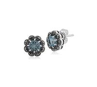Gemondo Marcasite Earrings, Sterling Silver Blue Topaz & Marcasite Art Nouveau Stud Earrings