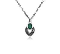 Gemondo Marcasite Necklace, Sterling Silver Art Deco Emerald & Marcasite Necklace