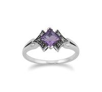 Gemondo Marcasite Ring, 925 Sterling Silver Art Deco Amethyst & Marcasite Ring