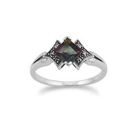 Gemondo Marcasite Ring, 925 Sterling Silver Art Deco Mystic Green Topaz & Marcasite Ring