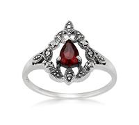 Gemondo Marcasite Ring, Sterling Silver Victorian Mozambique Garnet & Marcasite Ring