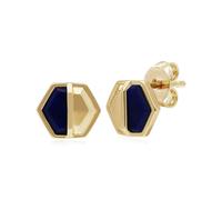 Gemondo Micro Statement Lapis Lazuli Hexagon Stud Earrings in Gold Plated Silver