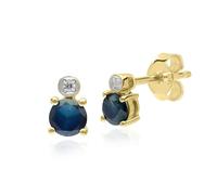 Gemondo Micro Statement Round Sapphire & Diamond Stud Earrings in 9ct Yellow Gold