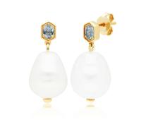 Gemondo Modern Baroque Pearl & Aquamarine Drop Earrings in Gold Plated Silver