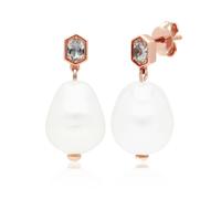 Gemondo Modern Baroque Pearl & White Topaz Drop Earrings in Rose Gold Plated Silver