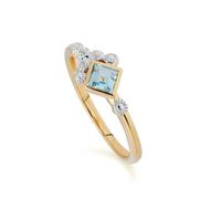 Gemondo Modern Glam Blue Topaz & Diamond Ring in 9ct Yellow Gold - L