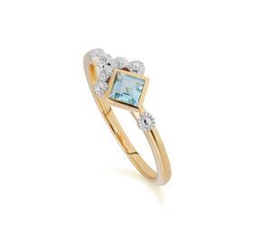 Gemondo Modern Glam Blue Topaz & Diamond Ring in 9ct Yellow Gold - L