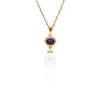 Gemondo Modern Pearl & Amethyst Hexagon Drop Pendant in Gold Plated Silver
