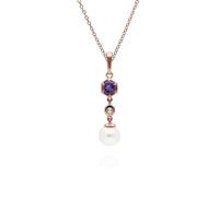 Gemondo Modern Pearl, Amethyst & Topaz Drop Pendant in Rose Gold Plated Silver