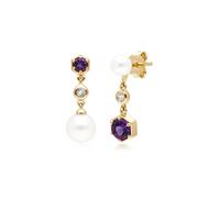 Gemondo Modern Pearl, Amethyst & Topaz Mismatched Drop Earrings in Gold Plated Silver