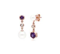 Gemondo Modern Pearl, Amethyst & Topaz Mismatched Drop Earrings in Rose Gold Plated Silver