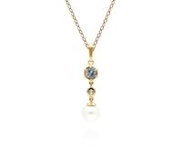 Gemondo Modern Pearl, Aquamarine & Topaz Drop Pendant in Gold Plated Silver