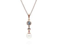 Gemondo Modern Pearl, Aquamarine & Topaz Drop Pendant in Rose Gold Plated Silver