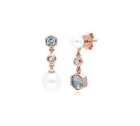 Gemondo Modern Pearl, Aquamarine & Topaz Mismatched Drop Earrings in Rose Gold Plated Silver